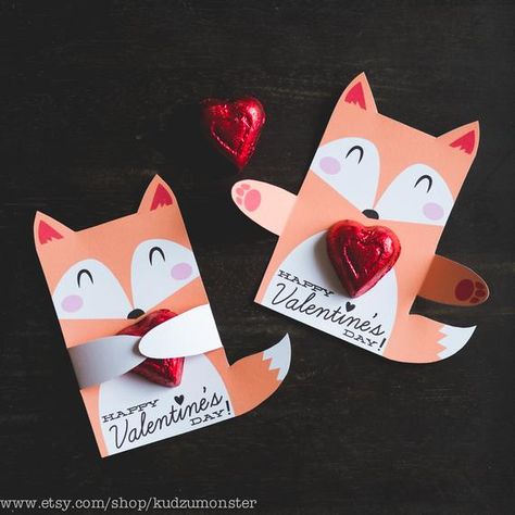 Woodland Fox Classroom Candy Holder valentines cute animals hug individual candy valentine card fox Valentine's day chocolate holders Diy St Valentin, Fox Valentine, Fox Birthday Party, Valentines Cute, Movie Night Birthday Party, Animal Hugs, Fox Birthday, Valentines Day Chocolates, Candy Birthday Party