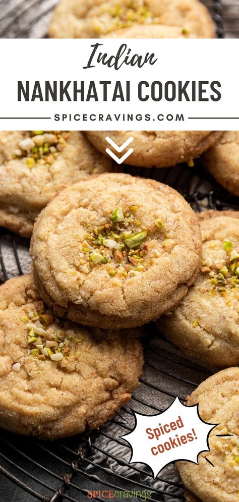 Easy recipe for crisp, crumbly, and delicious Indian shortbread cookies called Nankhatai, made with a combination of flours, almonds, sugar, ghee, and cardamom. Indian Shortbread Cookies, Cardamom Shortbread Cookies, Indian Cookies Recipe, Nankhatai Cookies, Ww Cookies, Cookies Recipes Indian, Indian Deserts, Nankhatai Recipe, Indian Cookies