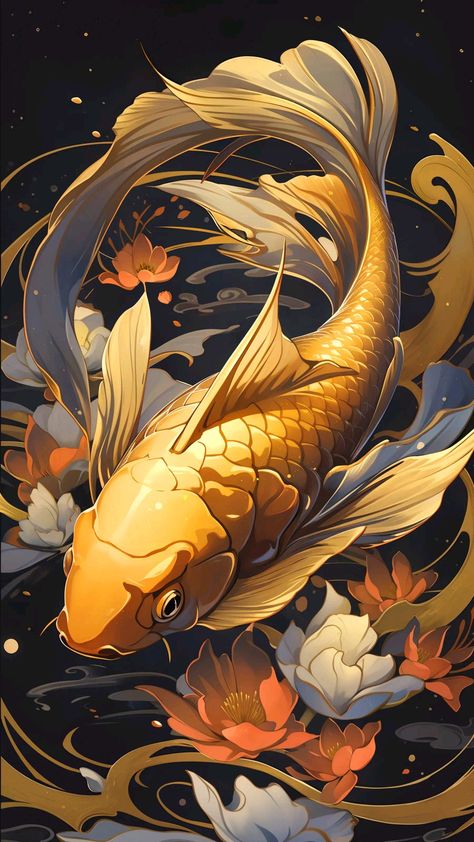 Crisantemo Tattoo, Pez Koi Tattoo, Ocean Creatures Art, Koi Painting, Koi Fish Drawing, Koi Art, Tole Painting Patterns, Carpe Koi, Japanese Art Prints