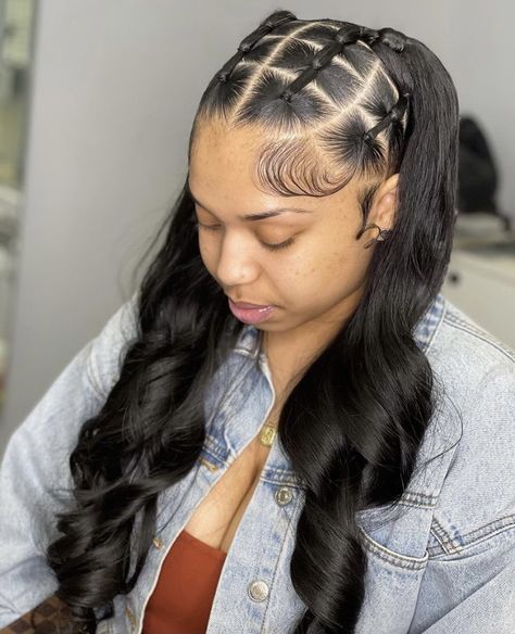 Rubber Band Hairstyles Quick Weave, Rubber Band Weave Hairstyles, Criss Cross Hairstyle Rubber Bands Weave, 2 Ponytails Hairstyles, Rubberband Hairstyles Curly Hair, Cute Rubber Band Hairstyles Black, Rubber Band Hairstyles Straight Hair, Rubberband Hairstyles Black Women, Synthetic Quick Weave