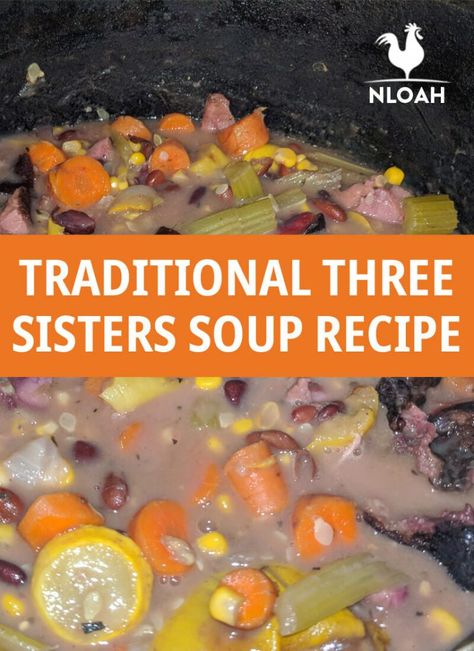 Native American Three Sisters Soup, Native American 3 Sisters Soup, Three Sisters Soup Crockpot, Three Sister Soup Recipe, Three Sister Recipes, Three Sisters Corn Beans Squash, Three Sisters Recipes Food, Three Sisters Stew Native American, 3 Sisters Soup Recipe