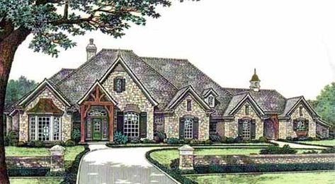 French-country House Plan - 4 Bedrooms, 4 Bath, 3423 Sq Ft Plan 8-523 French Provincial House Plans, Bathroom French Country, European House Plans, French Country House Plans, House Plans 3 Bedroom, European Style House, European House Plan, Monster House Plans, Monster House