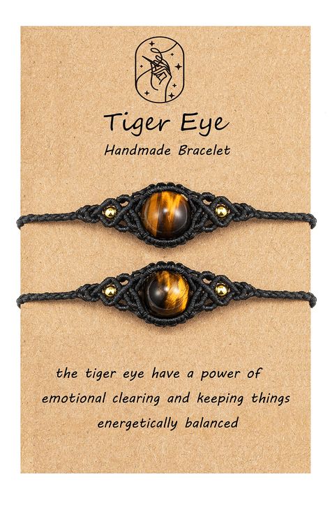 PRICES MAY VARY. Tiger eye have a power of emotional clearing and keeping things energetically balanced.You can get the energy when you do yoga or meditation. The handmade tiger eye bracelet is adjustable from 5.5” to 10” and easy to take on and off with a sliding knot closure, which would be suitable for Women or Men and fit for any wrist. So no worried about size. It’s suitable size for Unisex Adult, Girlfriend, Family, Teens, girls, boys. PRODUCT GUARANTEE:100% Product Quality Guarantee, if y Granola Couple, Paracord Projects Diy, Girls Friendship, Couples Bracelets, Amulet Bracelet, Power Bracelet, Bracelets Adjustable, Wire Wrap Jewelry Designs, Tiger Eye Bracelet