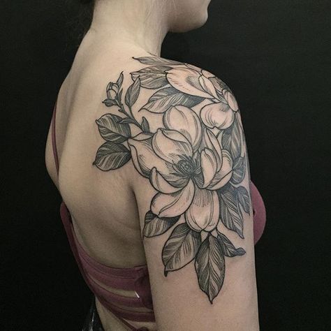 Shoulder Cap Tattoos For Women, Cross Shoulder Tattoos, Cap Tattoo, Front Shoulder Tattoos, Shoulder Cap Tattoo, Magnolia Tattoo, Floral Tattoo Shoulder, Rose Shoulder Tattoo, Cross Tattoo For Men