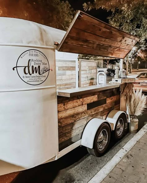 Event Trailer Ideas, Horse Trailer Bar Wedding, Horse Trailer Concession Stand, Mobile Candle Truck, Diy Food Truck Trailer, Mobile Tap Trailer, Horse Trailer Business Ideas, Beer Trailer Mobile Bar, Converted Horse Trailer Food Truck