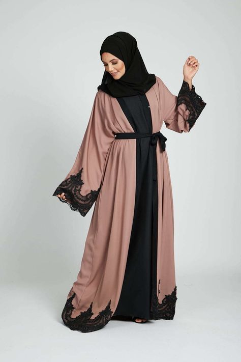 Open Abayas: Buy Black, White, Embellished, Patterned & More Online Abaya Burkha Design Black, Open Abaya Style, Stylish Abaya Designs Black, Lace Abaya, Black Abaya Embroidery Design, Burkha Designs, Arabic Abaya Designs Black, Open Abayas, Burqa Designs