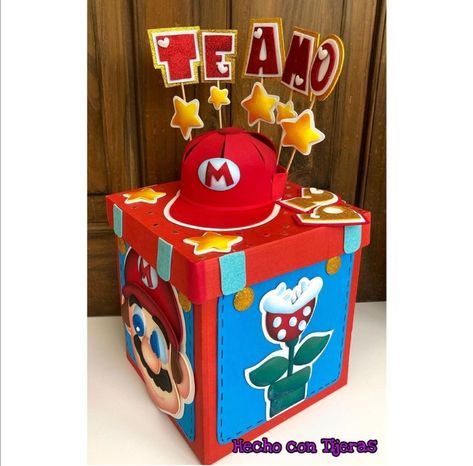 Homemade Valentine Boxes, Paper Box Diy, Mario Birthday Party, Happy Birthday Template, Creative Box, Mario Birthday, Homemade Valentines, Cute Birthday Gift, Valentine Box