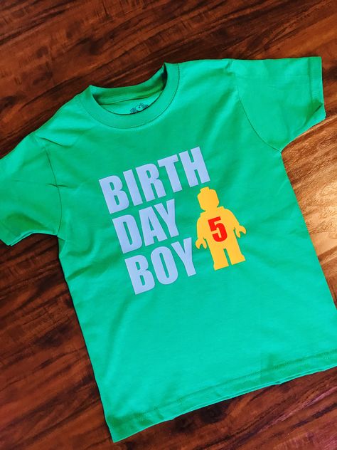 Birthday boy Lego shirt Lego Shirt Ideas, Shirt Ideas Vinyl, Lego Shirts, Lego Themed Party, Leo Birthday, Lego Birthday Party, Lego Birthday, Birthday Boy Shirts, Lego Party