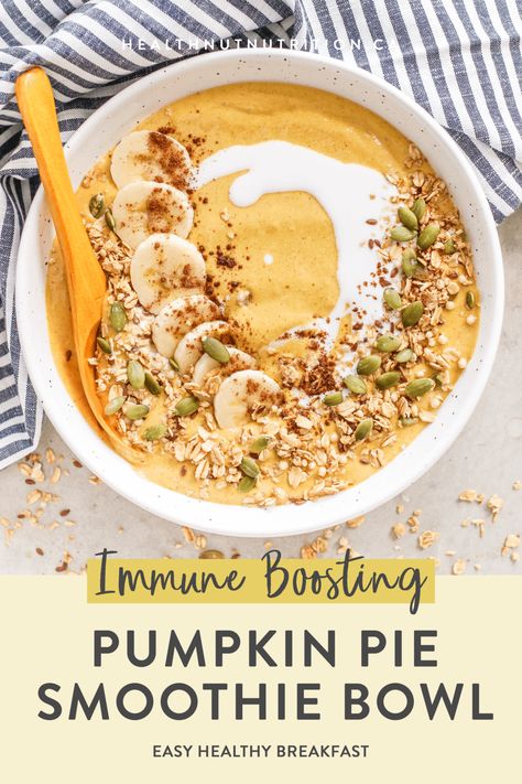 Pumpkin Pie Smoothie Bowl - Easy Healthy Breakfast - Healthnut Nutrition Healthnut Nutrition, Nutrition Breakfast, Pumpkin Pie Smoothie, Pumpkin Smoothie, Pineapple Smoothie, Smoothie Bowl Recipe, Cereal Recipes, Banana Smoothie, Easy Healthy Breakfast