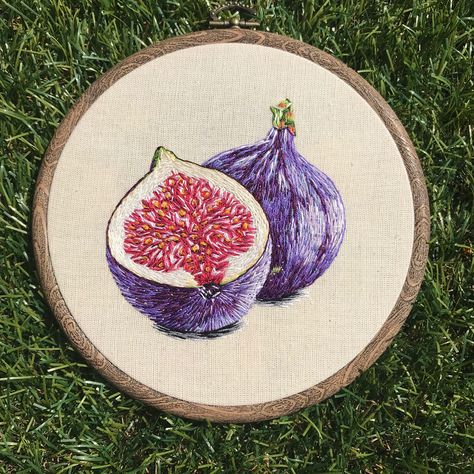 Finished Fig embroidery. This was a lot trickier than I thought it would be. #fig #fruit #figfruit #embroidery #handembroidery… Fig Embroidery, Crewel Embroidery Tutorial, Embroidery Japanese, Crewel Embroidery Patterns, Textile Art Embroidery, Crewel Embroidery Kits, Hand Embroidery Flowers, Learn Embroidery, Pola Sulam