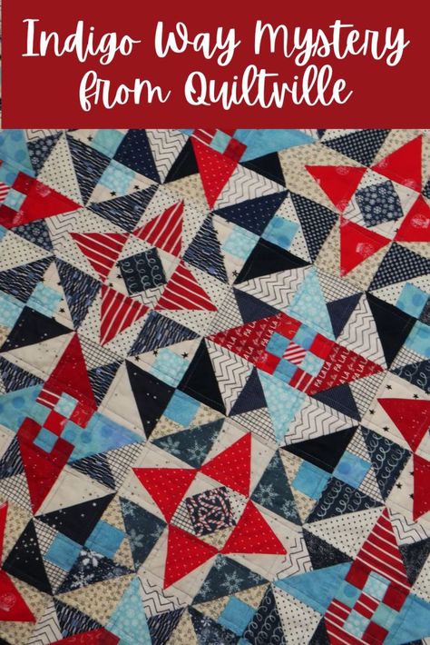 Indigo Way Quilt, An Annual Quiltville Mystery Quilt - Darcy Quilts Christmas Quilt Patterns, Bonnie Hunter, Mystery Quilt, Patriotic Quilts, Blue Snowflakes, Holiday Quilts, Pretty Quilt, Blue Square, Christmas Quilt