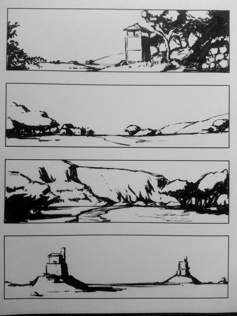 Ink Scenery Drawing, Brush Pen Ink Drawing, Ink Sketch Landscape, Ink Brush Illustration, Japanese Ink Landscape, Ink Brush Pen Art, Brush Ink Drawing, Notan Landscape, Fineliner Landscape