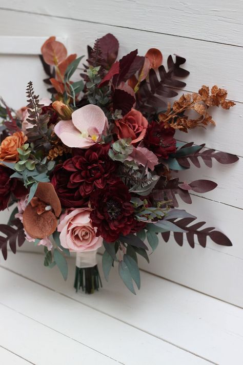 Сinnamon Burgundy Blush Pink Rust Wedding Bouquet Bridal Flowers Bridesmaid Bouquet Fall Wedding Silk Flowers Boho Wedding - Etsy Fall Wedding Bouquets Burgundy, Blush Fall Wedding, Bouquet Fall Wedding, Rust Wedding, Black Bouquet, Burgundy Bouquet, Bridal Bouquet Pink, Bridal Bouquet Fall, Boho Bouquet