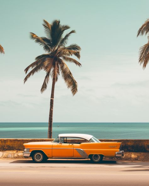 Vintage Photo of Cadillac Coupe de Ville #photo #vintage #cadillac #cadillac #beach #cuba #1960s #1970s #palmtrees #drive California Beach Aesthetic Vintage, 1950s Beach Aesthetic, 70s Miami Aesthetic, Beach Vintage Aesthetic, Cadillac Aesthetic, 60s Beach Aesthetic, Vintage Hollywood Aesthetic, Retro Beach Aesthetic, Sixties Aesthetic