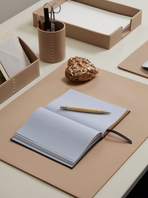 Shop the Taupe Todi Leather Desk Set by Rabitti 1969 at the official Abask online store. Enjoy free shipping for orders $200+ Leather Desk Set, Desk Aesthetic Minimal, Desk Photography, Leather Desk Accessories, Terracotta Pottery, Italian Gifts, Future Office, Fav Products, Pen Pot