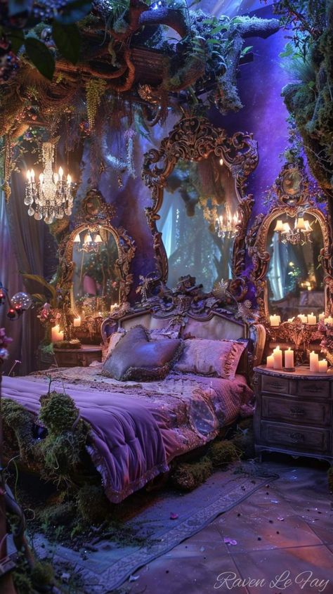 Faerie Bedroom, Celestial Bedroom Aesthetic, Wheelchair House, Witchy Bedroom, Dream Bedroom Inspiration, Fantasy Bedroom, Fantasy Rooms, Dark Home Decor, Fantasy House