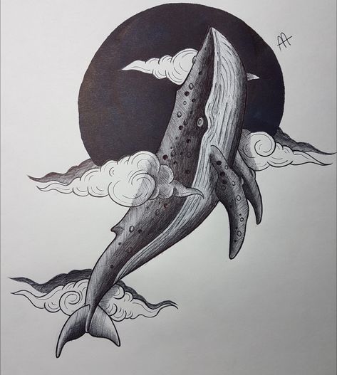 Flying Whale Tattoo, Whale Tattoo Design, Flying Whale, Whale Pictures, Whale Drawing, Whale Tattoos, Cloud Tattoo, Petite Tattoos, Chest Piece Tattoos