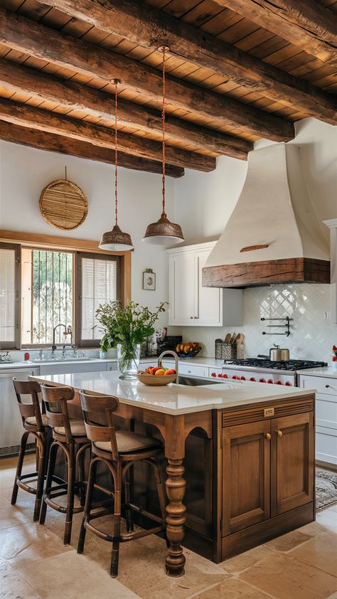 24 Hacienda Style Kitchen Ideas: Mexican Decor, Spanish Colonial & Modern Touches Spanish Colonial Modern, Colorful Tile Backsplash, Modern Hacienda Kitchen, Spanish House Interior, Sink Styles, Hacienda Style Kitchen, Modern Mexican Decor, Color Tile Backsplash, Hacienda Kitchen