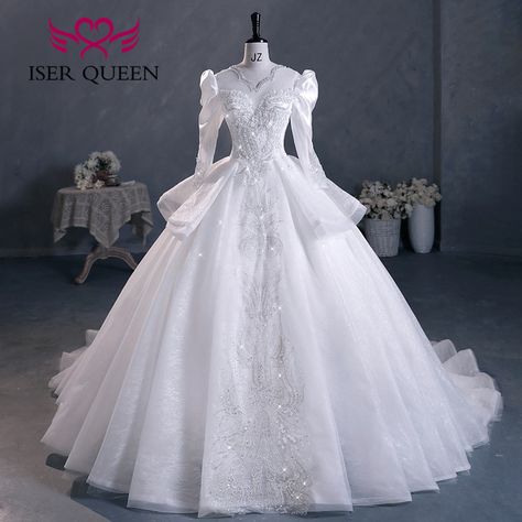 Customized Puff Sleeves Princess Wedding Dresses 2024 Luxury Beading Sequin Bright Lace Embroidery Gown Embroidery, Wedding Dress For Women, Princess Wedding Dress, Princess Wedding, Dress For Women, Embroidery Applique, Ball Gown, Puff Sleeves, Appliques