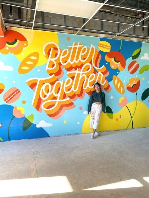 Elementary School Murals, Steffi Lynn, Inclusive Art, Office Mural, Office Wall Design, Mural Art Design, Selfie Wall, Cafe Wall Art, School Murals