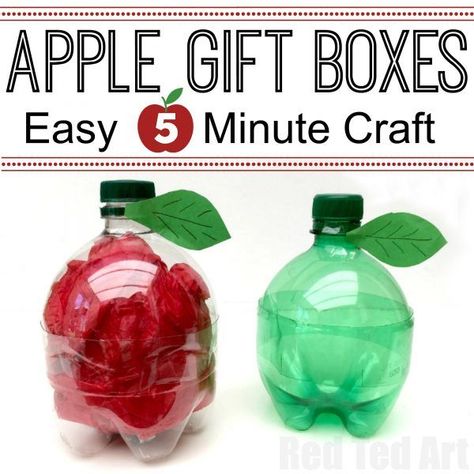 DIY Plastic Bottle Apple Gift Boxes - quick and easy to make - a great Back To School gift idea or fill with treats for the kids #teachers #gifts #apple #bottle #plasticbottle #recycling #diy Miniature Teapot, Apple Back To School, Crafts Recycled, Water Bottle Crafts, Diy Apple, Red Ted Art, Diy Plastic Bottle, Apple Craft, Apple Gifts