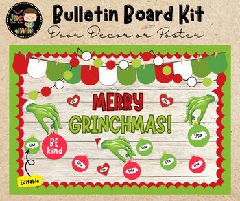 Grinch Classroom Decorations, Grinch Bulletin Board Ideas, Grinch Door Decorations, Grinch Bulletin Board, Christmas Classroom Decor, Grinch Door, Door Decoration Christmas, Medical Decor, Christmas Bulletin Board