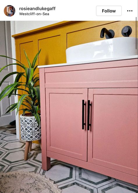 Coral Bathroom Cabinets, Coral Cabinets Bathroom, Coral Bathroom Vanity, Terra Cotta Bathroom, Coral Bathroom, California House, Bathroom Cabinets, California Homes, Toilets