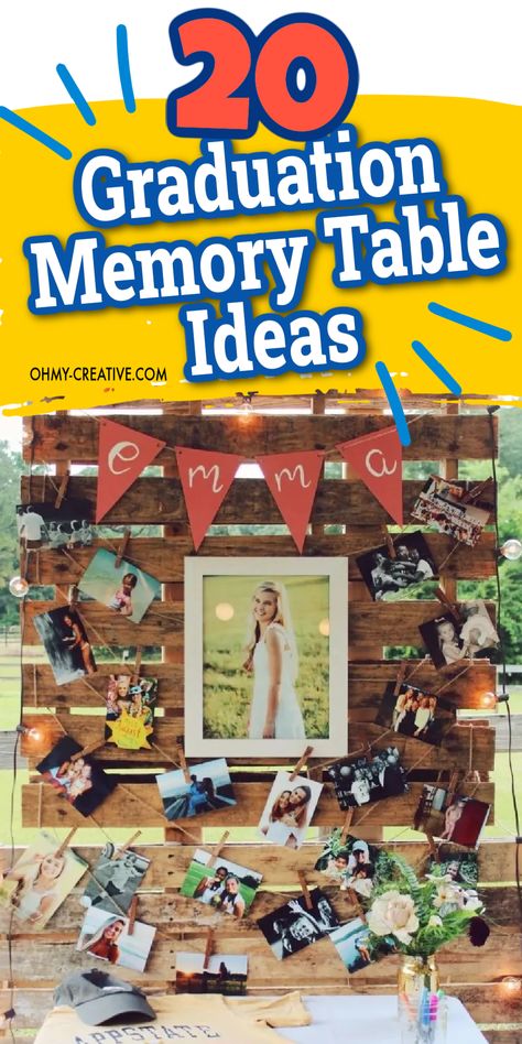 Create an unforgettable photo display these 20 graduation memory table ideas! From nostalgic photo displays to graduation memory tassel, these creative concepts will elevate your graduation party to a whole new level. Explore unique ways to showcase your journey and celebrate this significant milestone in style. Perfect for high school or college graduations, these memory table for a graduation party are sure to leave a lasting impression on your guests. Pictures Boards Ideas, Graduate Table Ideas, Graduation Blowout, Graduation Memory Table, Memory Table Ideas, Grad Party Table Display, Graduation Party Candy Bar, Graduation Party Appetizers, Graduation Photo Displays