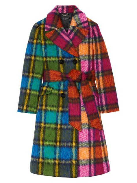 Shop kate spade new york Mainline Grand Plaid Wool Double-Breasted Coat | Saks Fifth Avenue Plaid Wool Coat, Plaid Coat, Double Breasted Coat, Plaid Jacket, Plaid Print, Wool Plaid, Tie Belt, Wool Coat, Kate Spade New York