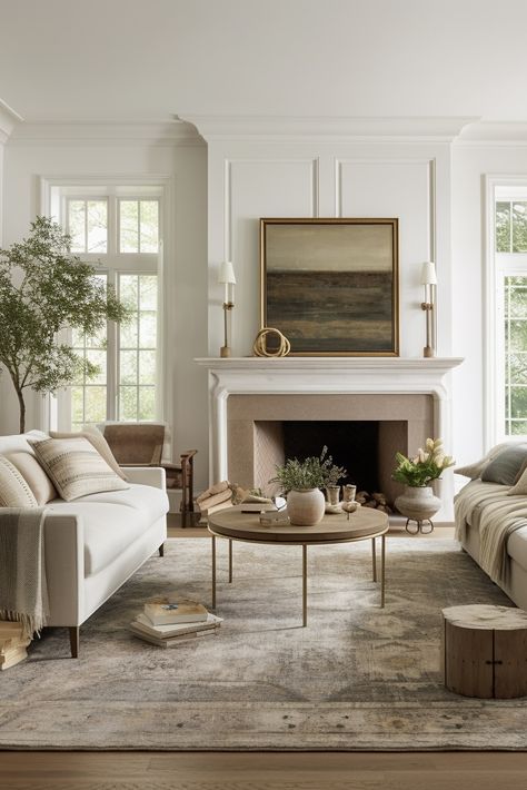 Modern European Transitional, Timeless Transitional Living Room, Studio Mcgee Dark Floors, Moody Transitional Interior Design, Neo Classic Interior Mood Board, Transitional Neoclassical, Transitional Interior Design Style, Monochromatic Living Room, Transitional Interior Design