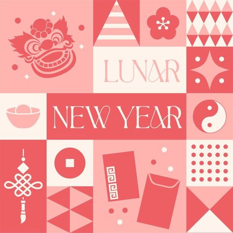 Lunar new year seamless pattern in scand... | Premium Vector #Freepik #vector Lunar New Year Graphic, Lunar New Year Poster, Red Envelope Design, New Year Card Design, Chinese Red Envelope, Chinese Lunar New Year, Chinese New Year Card, New Years Poster, Design Posters