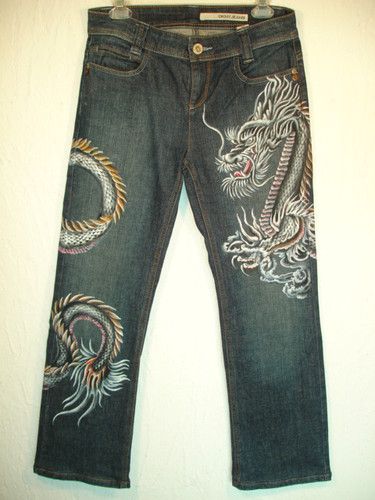 New Hand Painted Wearable Art Guardian Dragon Women Jeans Denim 6 32 | eBay Dragon Pants, Dragon Women, Painted Dragon, Painted Clothes Diy, Denim Jeans Pants, Painted Jeans, Clothes Diy, Dragon Print, Embellished Jeans