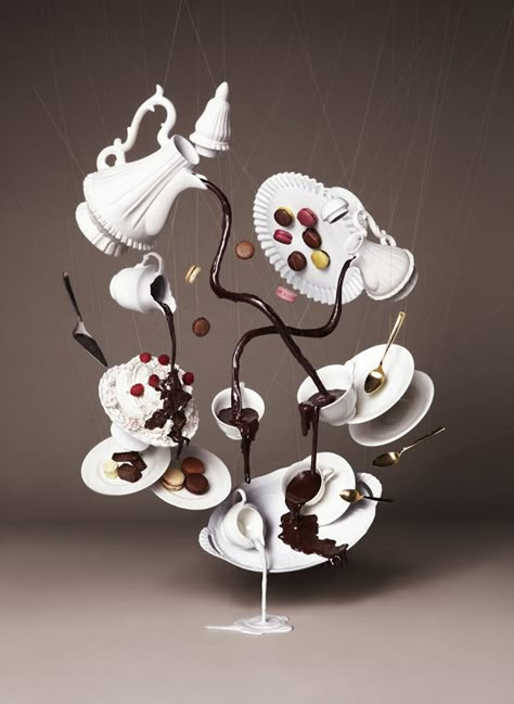 food = art = food = art! Selamat Hari Valentine, Chocolate Sculptures, Gravity Cake, Chocolate Photos, Chocolate Art, Mad Tea Party, Surrealism Photography, Sugar Art, 판타지 아트