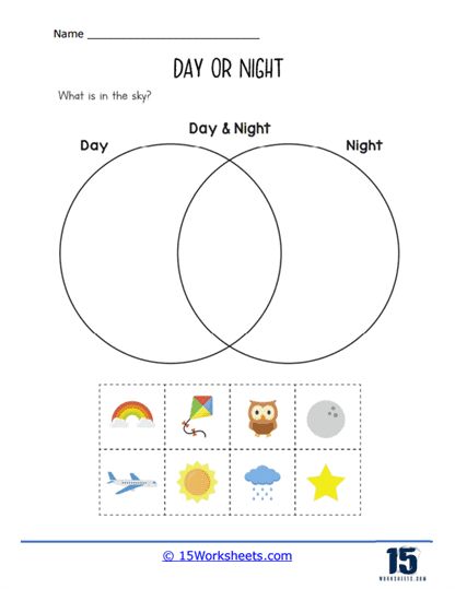 Day And Night Kindergarten, Activities For Kindergarten Children, Venn Diagram Worksheet, Question Prompts, Science Anchor Charts, Venn Diagram, Kindergarten Art, Interactive Learning, Home Learning