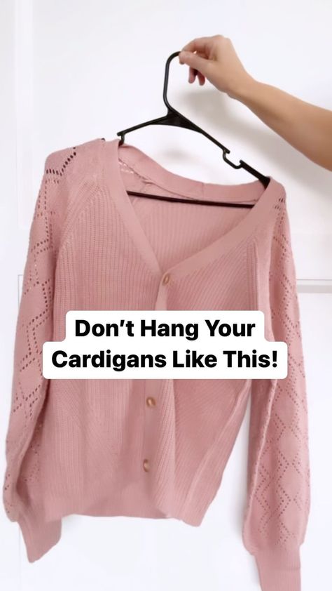 Do you organize your closets in the new year? If so, this is a great space saver and prevents your cardigans from stretching… | Instagram Hanging Cardigans On Hangers, How To Hang Long Cardigans On A Hanger, How To Hang Cardigans, Cardigan Organization Ideas, Organize Cardigans, How To Hang Cardigans On A Hanger, Cardigan Storage Ideas, Cardigan Storage, Fold Cardigans