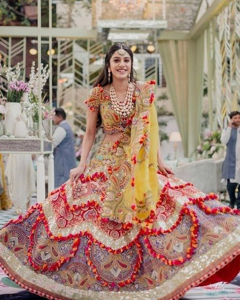 5 Mehendi Looks On Real Brides That We Absolutely Adored! | WedMeGood Naman Verma, Unique Lehenga Designs, Haldi Dresses, Marriage Dresses, भारतीय दुल्हन संबंधी, Beautiful Lehenga, Mehendi Outfit, Mehendi Outfits, Wedding Lehenga Designs