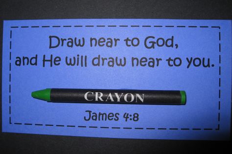 PALANCA:  James 4:8 Draw near to God.   Crayon on a scripture card Evangelism Ideas, Emmaus Agape, Agape Ideas, James 4 8, Agape Gifts, Draw Near To God, Bucket Gifts, Prayer Partner, Outreach Ministry