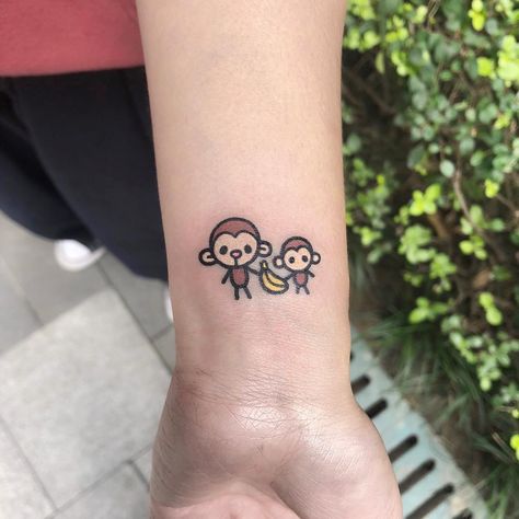 Cute tiny monkey banana tattoo Cute Monkey Tattoo, Monkey Tattoo, Clover Logo, Baby Tattoo Designs, Small Monkey, Monkey Tattoos, Tattoos Inspiration, Bff Tattoos, Sketch Tattoo Design