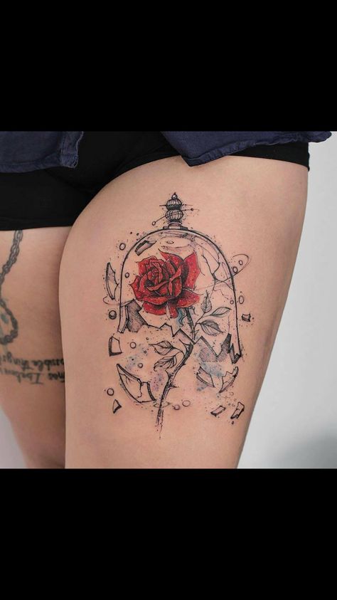 Tatoo Rose, Beauty And The Beast Rose Tattoo, Tatuaje Trash Polka, Belle Tattoo, Beauty And The Beast Tattoo, Autumn Tattoo, Wolf Tattoo Sleeve, Rose Tattoos For Women, Fantasy Tattoos