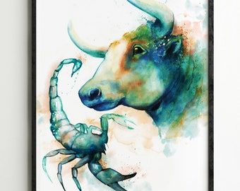 Scorpio Painting, Zodiac Painting, Tattoo Wall Art, Leo And Taurus, Scorpio Art, Taurus And Scorpio, Taurus Scorpio, Pirate Art, Feather Painting