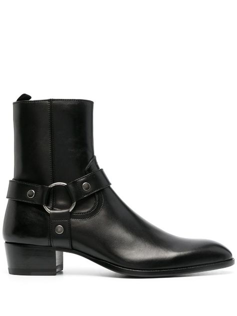 Shop Saint Laurent Wyatt harness ankle boots with Express Delivery - FARFETCH Saint Laurent Chelsea Boots, Harness Boots Men, Ysl Boots, Chelsea Boots Men Outfit, Boots Men Outfit, Saint Laurent Boots, Botas Chelsea, Harness Boots, Chelsea Boots Men