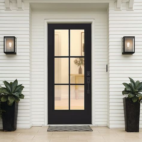 JELD-WEN 32-in x 80-in Steel Full Lite Left-Hand Inswing Black Painted Prehung Single Front Door Insulating Core in the Front Doors department at Lowes.com Single Front Door, Steel Doors, Front Doors, Left Handed, Black Paint, Left Hand, Front Door, Entrance, New Homes