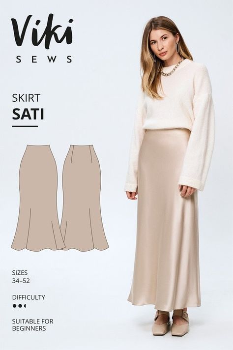 Satin Skirt Pattern, Pola Rok, Maxi Skirt Pattern, Skirt Pattern Free, Diy Sy, Haine Diy, Sewing Projects Clothes, Skirt Patterns Sewing, Sewing Skirts