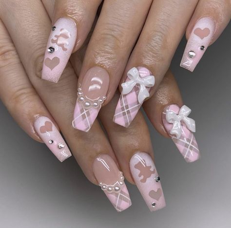 Plaid Nails, Pretty Gel Nails, Really Cute Nails, Soft Nails, Kawaii Nails, Xmas Nails, Dream Nails, Cute Nail Designs, Funky Nails