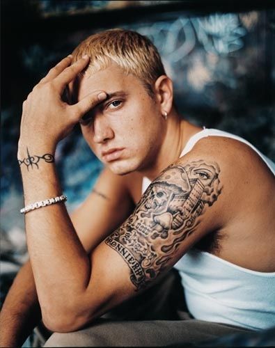 Slim shady eminem Marshall Eminem Pics, Eminem Tattoo, Hop Tattoo, Hip Hop Tattoo, Quarter Sleeve Tattoos, Eminem Photos, Eminem Rap, Eminem Slim Shady, Famous Tattoos