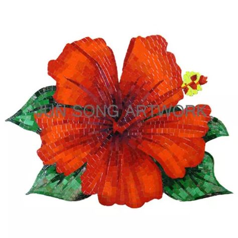 Furniture,Non-handmade Mosaic Pattern,Handmade Mosaic Mural direct from CN Hibiscus Mosaic, Realistic Flower Drawing, Tile Inlay, Iridescent Glass Tiles, Iridescent Tile, Flower Hibiscus, Mosaic Ceramic, Mosaic Tile Designs, Mosaic Flower Pots