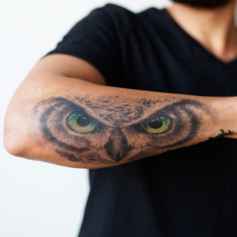 Owl Eyes Tattoo, Owl Forearm Tattoo, Owl Eye Tattoo, Eye Tattoo Meaning, Tattoo Owl, Tattoo Large, Eyes Realistic, Eyes Tattoo, Realistic Temporary Tattoos