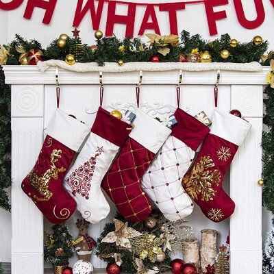 TianRan Exquisite, Size 19.0 H x 12.0 W in | Wayfair Red Velvet Christmas Stocking, Joy Decorations, Hanging Christmas Stockings, Family Christmas Stockings, Red Christmas Stockings, New Embroidery, Large Decor, Small Toys, Christmas Style