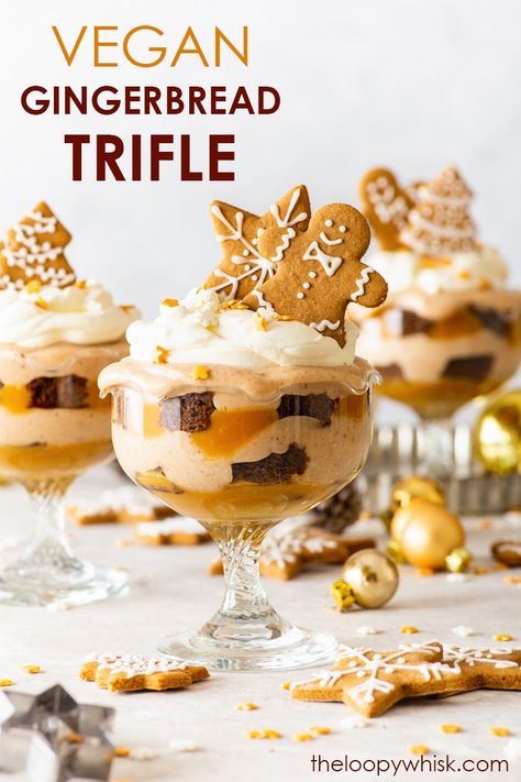 Vegan Christmas Trifle, Christmas Vegan Side Dishes, Ginger Bread Desserts, Vegan Xmas Dessert, Vegan Christmas Dessert Recipes, Vegan Trifle Desserts, Christmas Vegan Desserts, Vegan Christmas Appetizers, Vegan Trifle Recipe