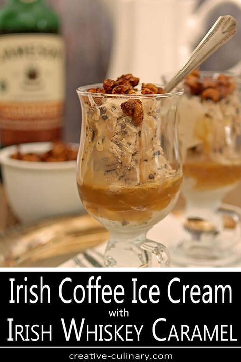 This luscious dessert combines a rich homemade Irish Coffee Ice Cream with Chocolate Chunks and Espresso Walnuts. Why yes, it is decadent. And SO delicious! Whiskey Caramel, Coffee Ice Cream Recipe, Salty Desserts, Homemade Snickers, Salted Caramel Brownies, Walnut Recipes, Coffee Ice, Caramel Coffee, Easy No Bake Desserts